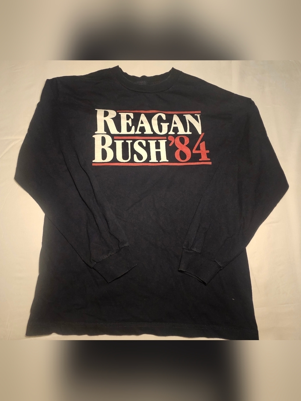 Vintage Reagan Bush '84 Campaign Shirt Long Sleeve Navy Blue 1984 Election - Picture 1 of 5